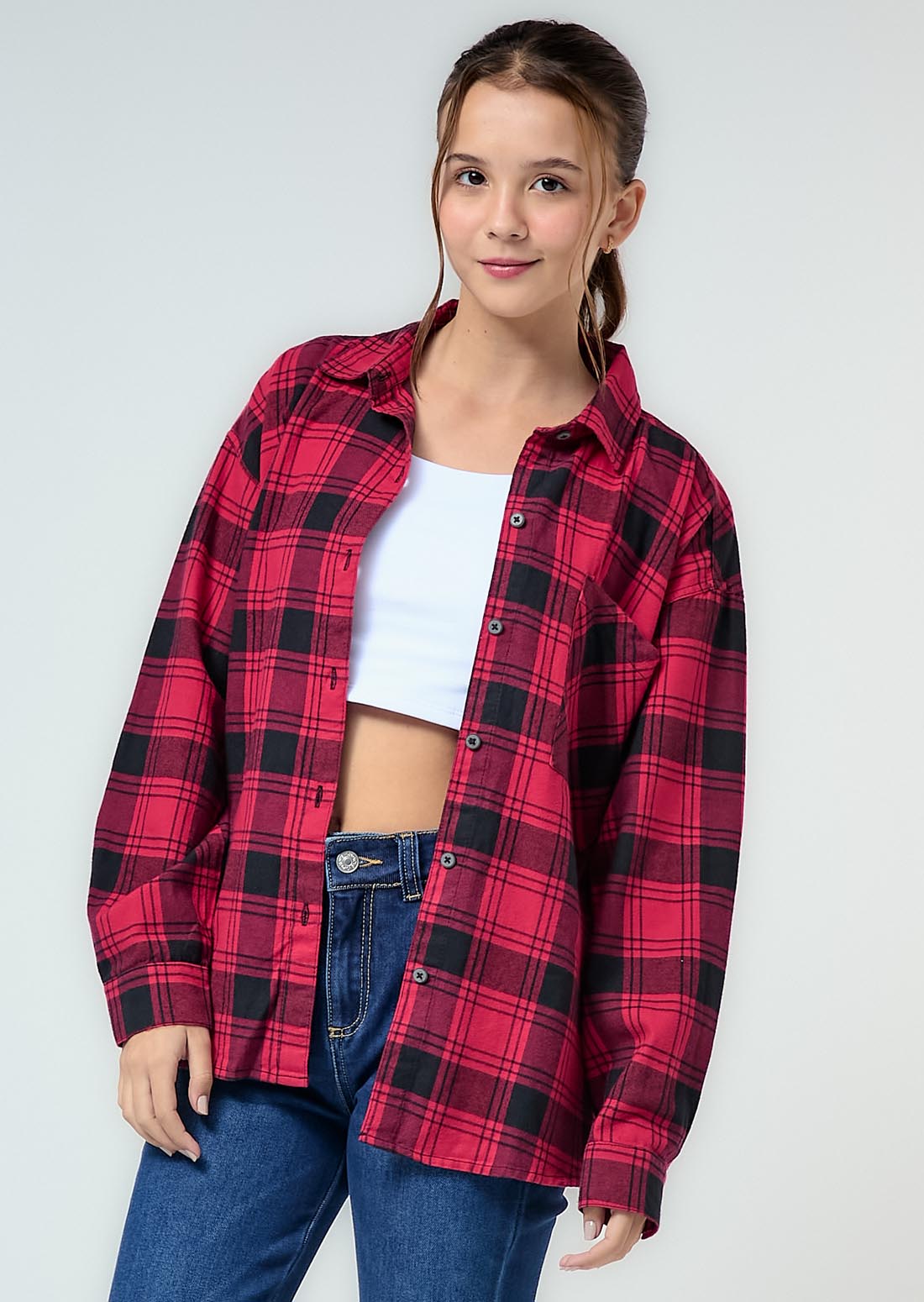 Blusa roja tipo leñadora para jóvenes