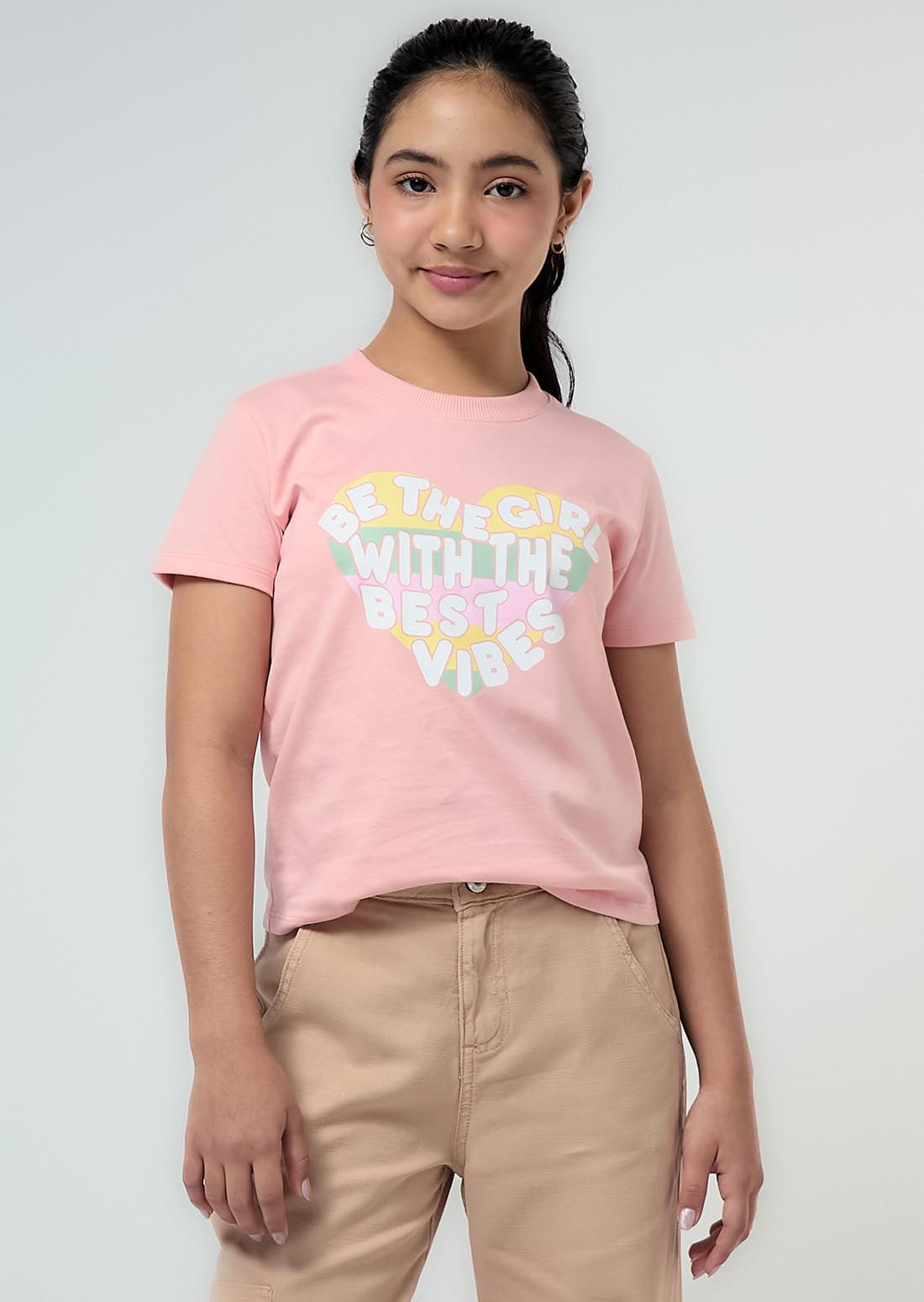 Camiseta palo de rosa estampado para niñas